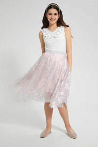 Redtag-Pink-With-Silver-Foil-Tulle-Skirt-Skirts-Senior-Girls-9 to 14 Years