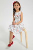 Redtag-White-Aop-Tiered-Dress-Dresses-Girls-2 to 8 Years