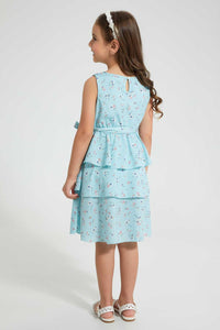 Redtag-Blue-Aop-Tiered-Dress-Dresses-Girls-2 to 8 Years