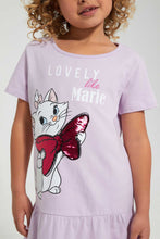 Load image into Gallery viewer, Redtag-Lilac-Casual-Dress-With-Marie-Placement-Print-&amp;-2-Way-Sequins-Dresses-Girls-2 to 8 Years
