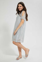 Load image into Gallery viewer, Redtag-Silver-Mettalic-Cold-Shoulder-Dress-Dresses-Senior-Girls-9 to 14 Years
