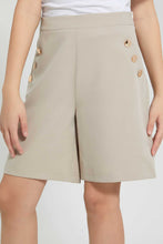 Load image into Gallery viewer, Redtag-Beige-Highwaist-Button-Front-Short-Cargo-Pants-Senior-Girls-9 to 14 Years
