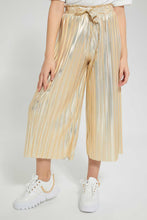 Load image into Gallery viewer, Redtag-Gold-Mettalic-Pleated-Culottes-Cargo-Pants-Senior-Girls-9 to 14 Years
