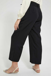 Redtag-Black-Highwaist-Wideleg-Front-Buttton-Trouser-Cargo-Pants-Senior-Girls-9 to 14 Years