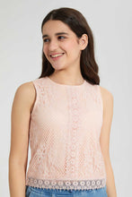 تنزيل الصورة على معرض الصور، Redtag-Pink-Highneck-Lace-Top-Plain-Senior-Girls-9 to 14 Years
