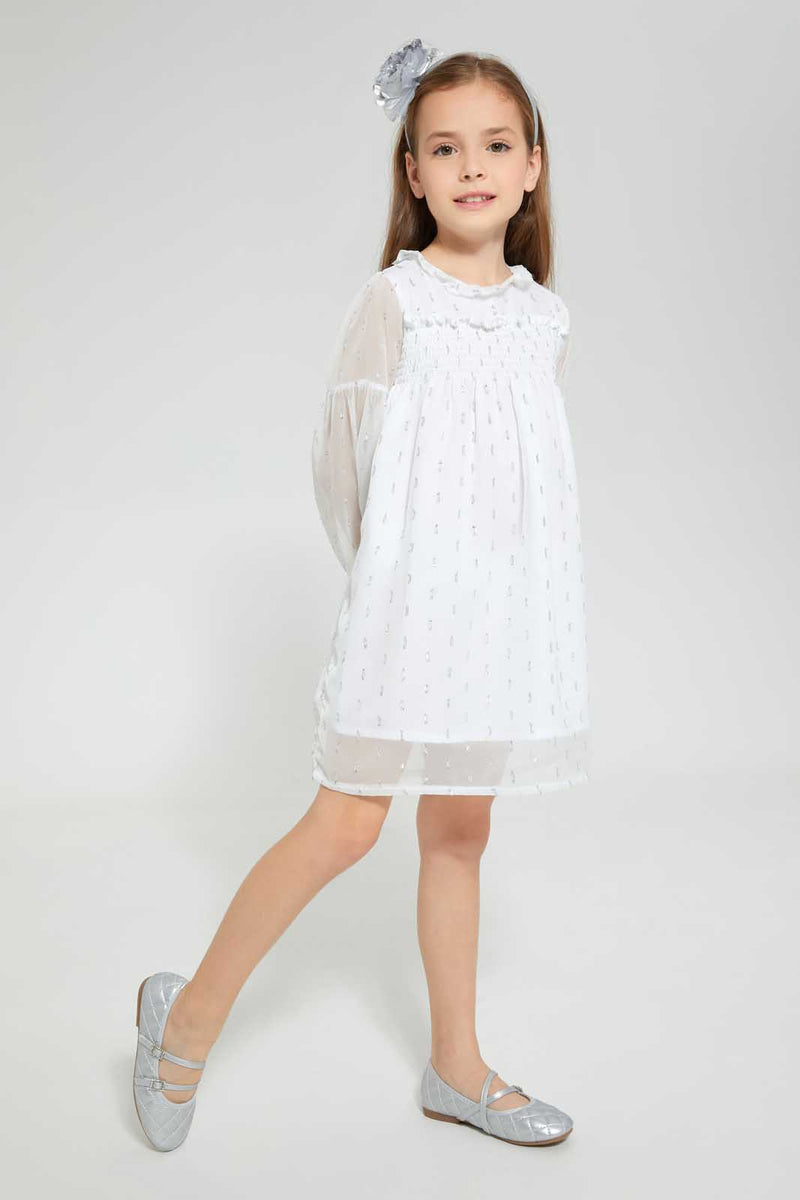 Redtag-Cream-Knee-Length-Lurex-Dress-Dresses-Girls-2 to 8 Years