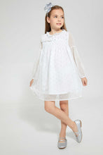 تنزيل الصورة على معرض الصور، Redtag-Cream-Knee-Length-Lurex-Dress-Dresses-Girls-2 to 8 Years
