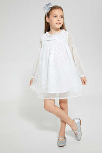 Redtag-Cream-Knee-Length-Lurex-Dress-Dresses-Girls-2 to 8 Years