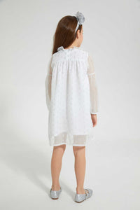 Redtag-Cream-Knee-Length-Lurex-Dress-Dresses-Girls-2 to 8 Years