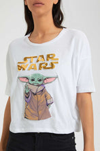 Load image into Gallery viewer, Redtag-White-Yoda-Embossed--Crop-Tee-All-Over-Prints-Women&#39;s-
