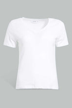 Load image into Gallery viewer, Redtag-White-V-Neck-T-Shirt-Plain-Women&#39;s-
