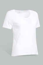 Load image into Gallery viewer, Redtag-White-V-Neck-T-Shirt-Plain-Women&#39;s-
