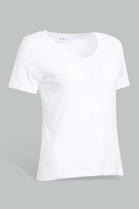 Redtag-White-V-Neck-T-Shirt-Plain-Women's-