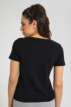 Load image into Gallery viewer, Redtag-Black-V-Neck-T-Shirt-Plain-Women&#39;s-
