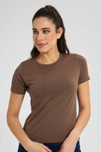 Load image into Gallery viewer, Redtag-Brown--Crew-Neck-T-Shirt-Plain-Women&#39;s-
