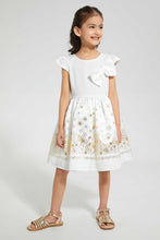 Load image into Gallery viewer, Redtag-Cream-Jacquard-Bottom-Dress-Dresses-Girls-2 to 8 Years
