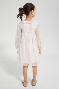 Redtag-Pink-Knee-Length-Jacquard-Dress-Dresses-Girls-2 to 8 Years