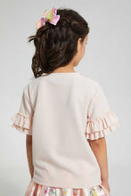 Load image into Gallery viewer, Redtag-Peach-Embellished-T-Shirt-With-Frilled-Sleeve-Embellished-Girls-2 to 8 Years
