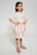 Load image into Gallery viewer, Redtag-Peach-Embellished-T-Shirt-With-Frilled-Sleeve-Embellished-Girls-2 to 8 Years
