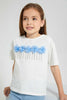 Redtag-White-Casual-T-Shirt-With-3D-Flower-Work-At-Front-Embellished-Girls-2 to 8 Years