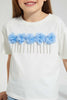 Redtag-White-Casual-T-Shirt-With-3D-Flower-Work-At-Front-Embellished-Girls-2 to 8 Years