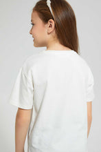 Load image into Gallery viewer, Redtag-White-Casual-T-Shirt-With-3D-Flower-Work-At-Front-Embellished-Girls-2 to 8 Years
