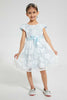 Redtag-Blue-All-Over-Floral-Jacquard-Dress-Dresses-Girls-2 to 8 Years