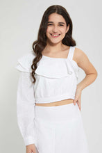 Load image into Gallery viewer, Redtag-White-Chiffly-Assymetrical-Blouse-Blouses-Senior-Girls-9 to 14 Years
