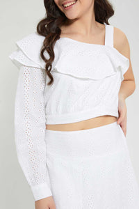 Redtag-White-Chiffly-Assymetrical-Blouse-Blouses-Senior-Girls-9 to 14 Years