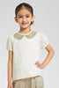 Redtag-Beige-Sequenced-Peter-Pan-Collar-T-Shirt-Blouses-Girls-2 to 8 Years