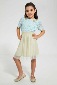 Redtag-Mint-Embellished-Lace-Blouse-Blouses-Girls-2 to 8 Years