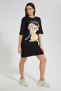 Redtag-Black-Thumper-Long-Line-Character-T-Shirt-Embellished-Women's-