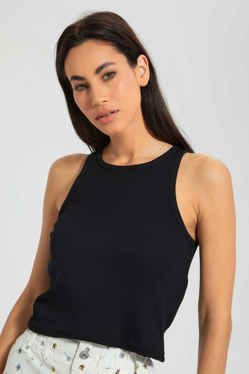 Black Full-Length Ribbed Vest