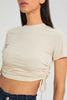 Redtag-Beige-Rib-Ruched-Side-T-Shirt-Plain-Women's-