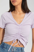 Load image into Gallery viewer, Redtag-Lilac-Rib-Ruched-Front-T-Shirt-Plain-Women&#39;s-
