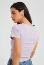 Load image into Gallery viewer, Redtag-Lilac-Rib-Ruched-Front-T-Shirt-Plain-Women&#39;s-
