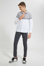 تنزيل الصورة على معرض الصور، Redtag-Grey-Color-Block-Casual-Shirt-Casual-Shirts-Senior-Boys-9 to 14 Years
