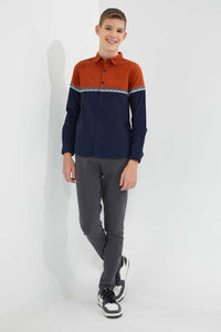 Redtag-Orange-Color-Block-Casual-Shirt-Casual-Shirts-Senior-Boys-9 to 14 Years