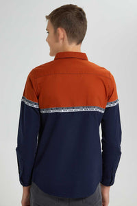 Redtag-Orange-Color-Block-Casual-Shirt-Casual-Shirts-Senior-Boys-9 to 14 Years