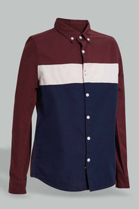 Redtag-Burgundy-Color-Block-Casual-Shirt-Casual-Shirts-Senior-Boys-9 to 14 Years
