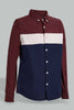 Redtag-Burgundy-Color-Block-Casual-Shirt-Casual-Shirts-Senior-Boys-9 to 14 Years