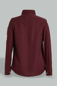 Redtag-Burgundy-Color-Block-Casual-Shirt-Casual-Shirts-Senior-Boys-9 to 14 Years