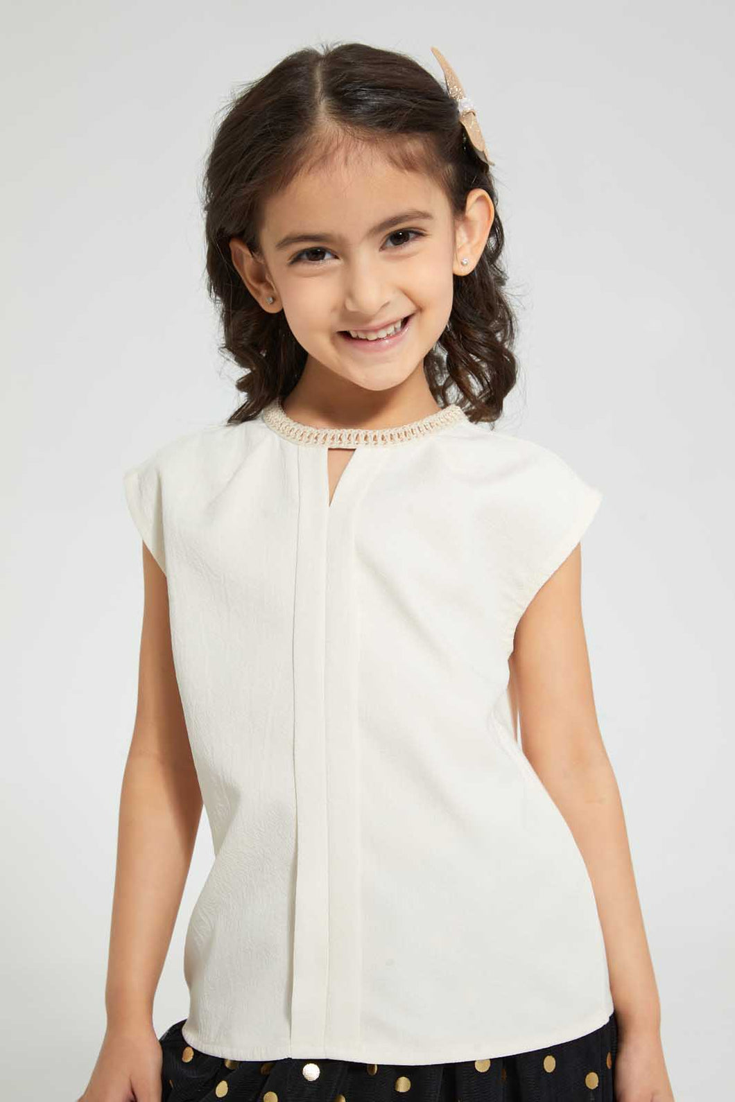 Redtag-Gold-Embelished-Neck-Blouse-Blouses-Girls-2 to 8 Years