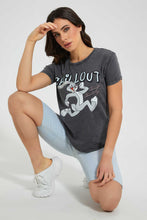 تنزيل الصورة على معرض الصور، Redtag-Charcoal-Acid-Wash-Bugs-Bunny-Print-T-Shirt-Character-Women&#39;s-
