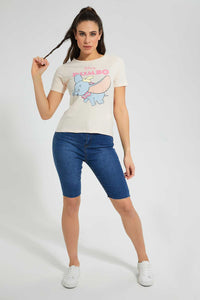 Redtag-Pink-Blush-Dumbo-Print-T-Shirt-Character-Women's-