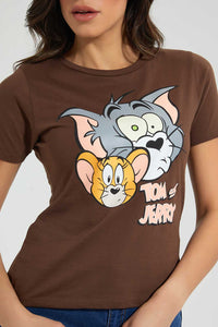 Redtag-Brown-Tom-&-Jerry-Print-T-Shirt-Character-Women's-