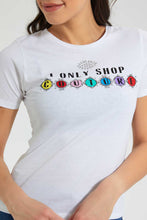 Load image into Gallery viewer, Redtag-White-Couture-Print-T-Shirt-Graphic-Prints-Women&#39;s-
