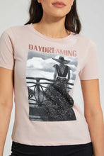 Load image into Gallery viewer, Redtag-Pink-Day-Dreaming-Print-T-Shirt-Graphic-Prints-Women&#39;s-
