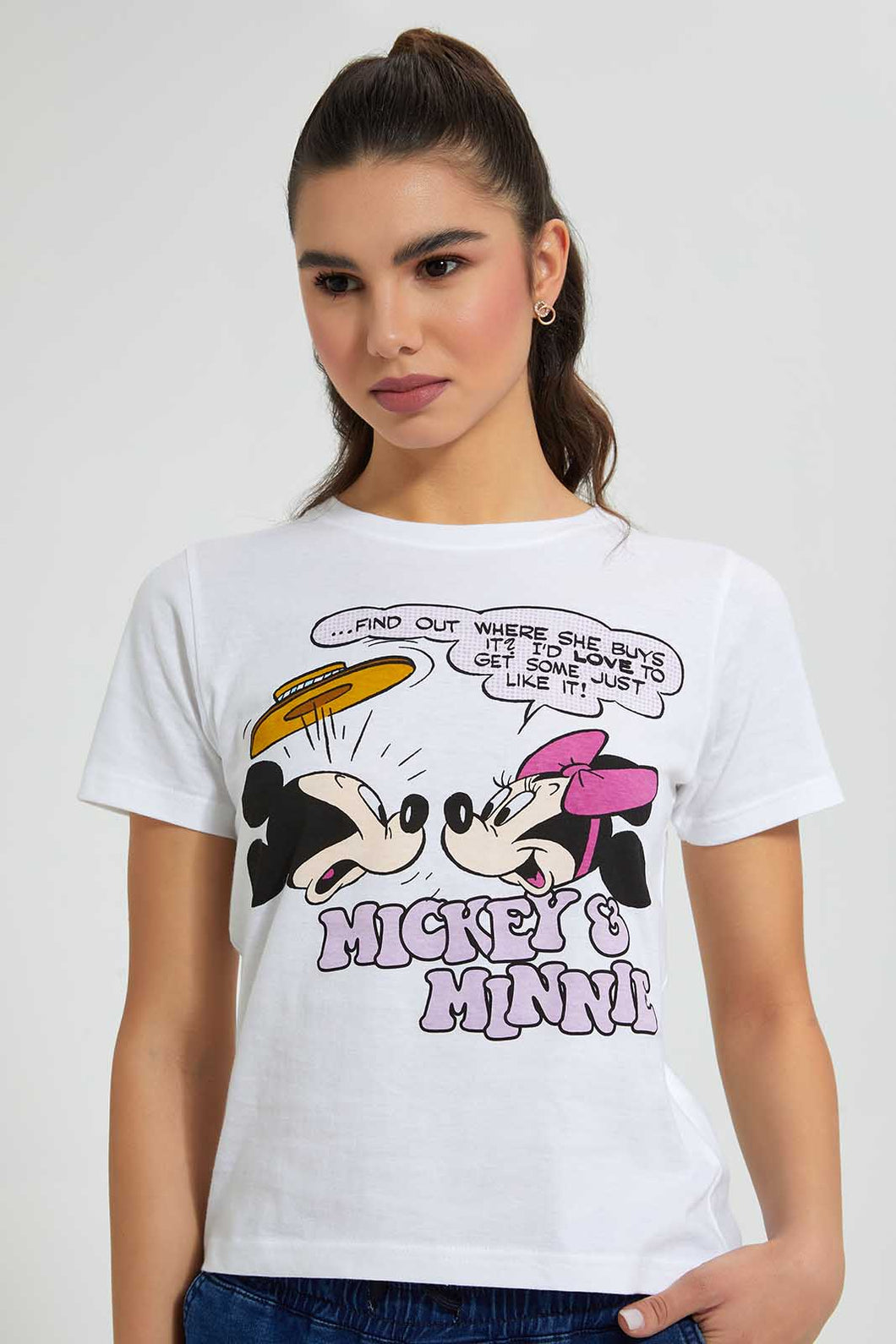 Redtag-White-Minnie-Print-T-Shirt-Character-Women's-