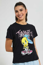 تنزيل الصورة على معرض الصور، Redtag-Black-Tweety-Print-T-Shirt-Character-Women&#39;s-
